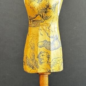Tabletop Paper Mache Dress Form Mannequin on Wood Stand